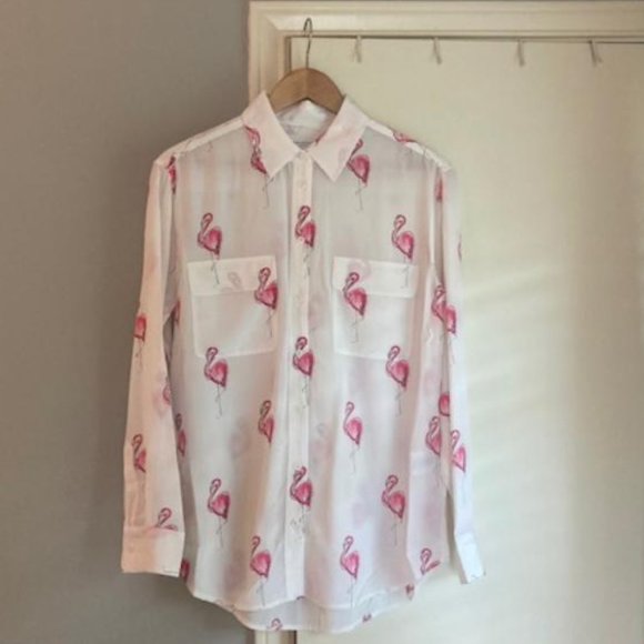 Equipment Tops - Equipment silk long-sleeve flamingo shirt, S